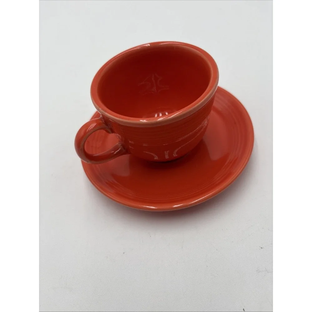 Fiestaware Coffee Tea Cup & Saucer Homer‎ Laughlin Co HLC USA Orange With Lead